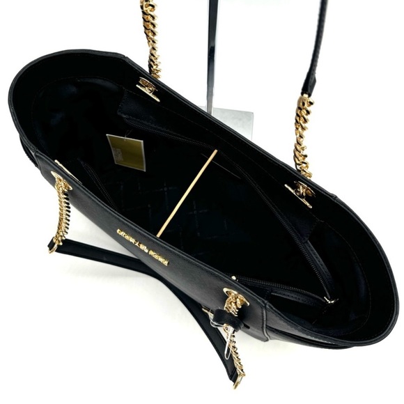 Michael Kors JST Large Chain Shoulder Tote Bag & Trifold Wallet Black/Gold - Picture 7 of 12